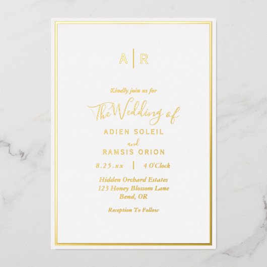 Invitation En Aluminium Élégant Monogramme moderne Mariage Gold (Recto)
