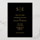Invitation En Aluminium Élégant Monogramme Noir Et Or Mariage Photo (Recto)