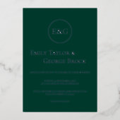 Invitation En Aluminium Élégant Monogramme simple Mariage Emerald Argent (Recto)