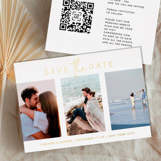 Invitation En Aluminium Élégant Multi GOLD White Texte Photo Enregistrer L