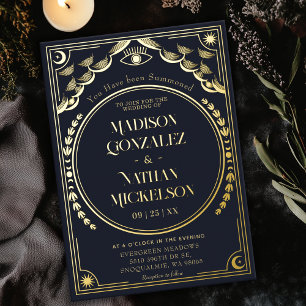 Invitation En Aluminium Élégant Mystique Or Marine Tarot Gothique Mariage