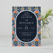 Invitation En Aluminium Elegant Navy Floral (Debout devant)