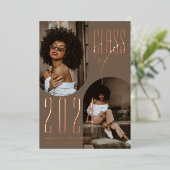 Invitation En Aluminium Élégant Neutral Photo Graduation (Debout devant)