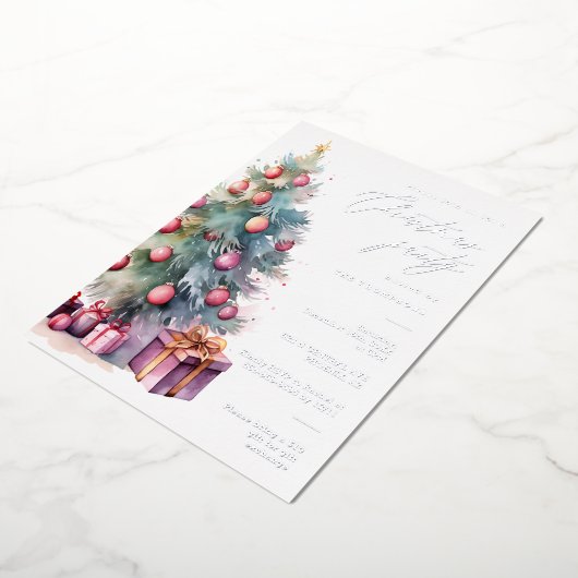 Invitation En Aluminium Élégant Noël Arbre de Noël Fête Argent (Rotation)