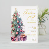 Invitation En Aluminium Élégant Noël Arbre de Noël Fête d'or (Debout devant)