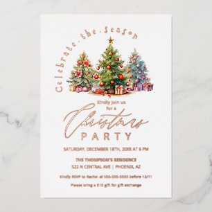 Invitation En Aluminium Élégant Noël Arbres Fête Rose Or