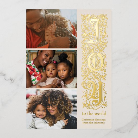Invitation En Aluminium Élégant Noël multi-photo "Joy to the World" (Recto)