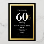 Invitation En Aluminium Elégant Noir 0 Anniversaire Soirée Or (Recto)