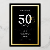 Invitation En Aluminium Elégant Noir 50e Anniversaire Gold (Recto)