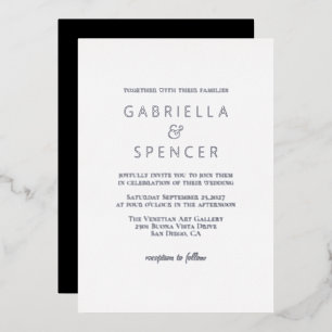 Invitation En Aluminium Elégant noir blanc Mariage argent