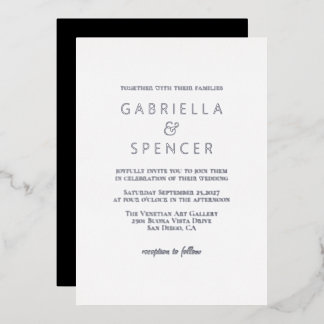 Invitation En Aluminium Elégant noir blanc Mariage argent