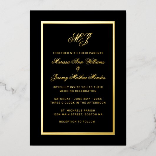 Invitation En Aluminium Élégant Noir Calligraphie Mariage de script (Recto)