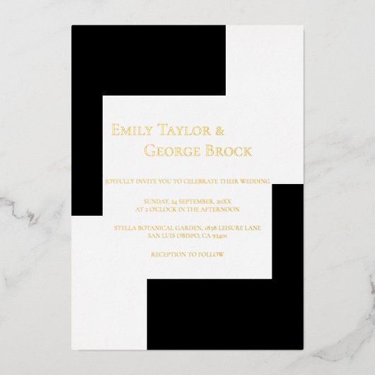 Invitation En Aluminium Elégant Noir Et Blanc Simple Mariage Or (Recto)