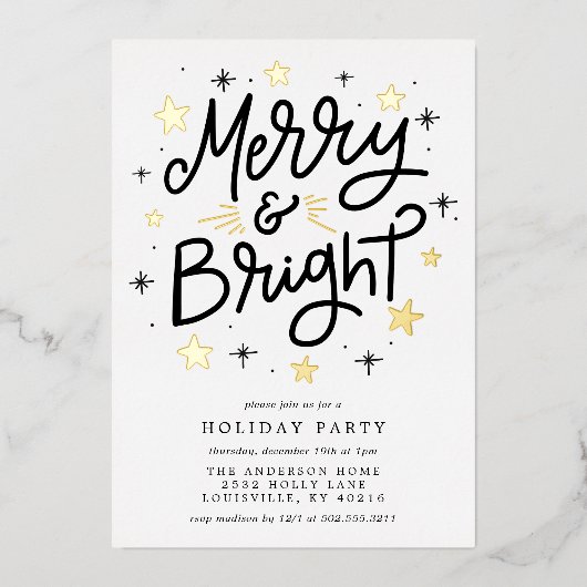 Invitation En Aluminium Elégant noir et or rayé Joyeux et lumineux (Recto)