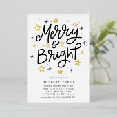 Invitation En Aluminium Elégant noir et or rayé Joyeux et lumineux (Debout devant)