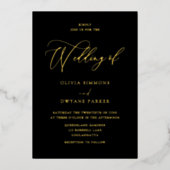 Invitation En Aluminium Elégant noir & or Mariage or (Recto)