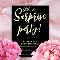 Elégant Noir & Or Surprise Anniversaire