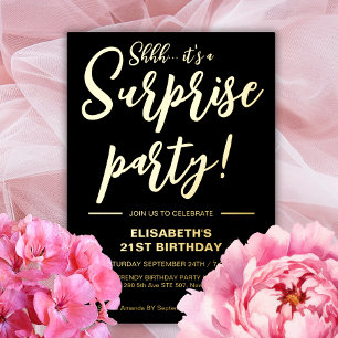 Invitation En Aluminium Elégant Noir & Or Surprise Anniversaire