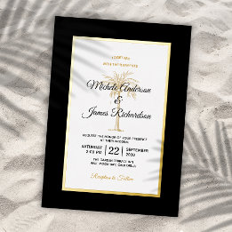 Invitation En Aluminium Elégant Noir Palm Tree Plage Mariage
