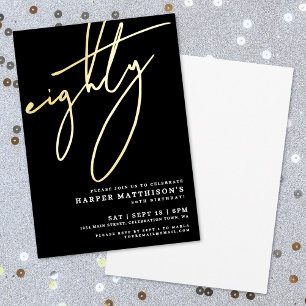 Invitation En Aluminium Elégant Noir Quatre-Vingts 80e Anniversaire Or