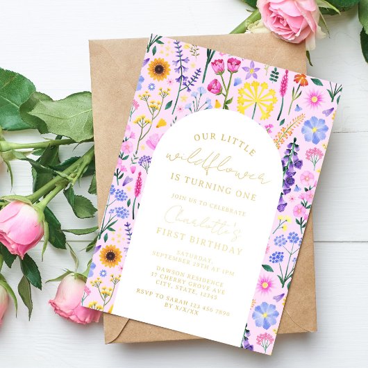 Invitation En Aluminium Élégant Notre Petite Filles Fleurs sauvages Premie