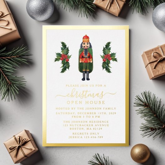 Invitation En Aluminium Élégant Nutcracker Noël Open House Gold