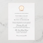 Invitation En Aluminium Elégant Ocean Beach SEASHELL MARIAGE OR ROSE OR (Recto)