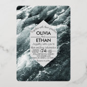 Invitation En Aluminium Elégant Océan noir et blanc Vagues Mariage (Recto)