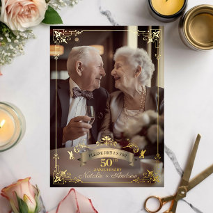 Invitation En Aluminium Élégant Or 50 ans de mariage Renouvellement de Voe