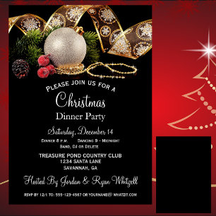 Invitation En Aluminium Élégant Or Argent Noir Fête de Noël