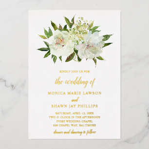 Invitation En Aluminium Élégant or blanc Floral Mariage moderne