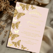 Invitation En Aluminium Elégant Or Blush Butterfly rose Quinceanera