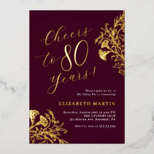 Invitation En Aluminium Élégant Or Bourgogne 80e Anniversaire