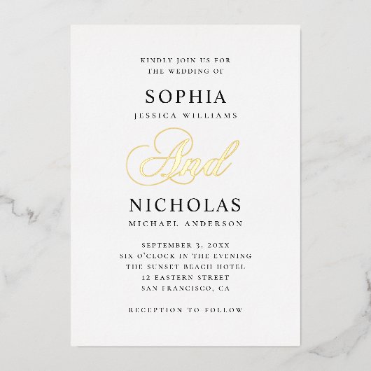 Invitation En Aluminium Élégant or classique calligraphie script mariage (Recto)