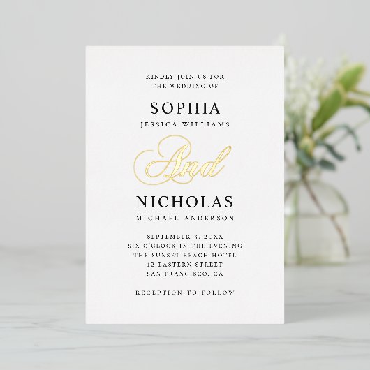 Invitation En Aluminium Élégant or classique calligraphie script mariage (Debout devant)