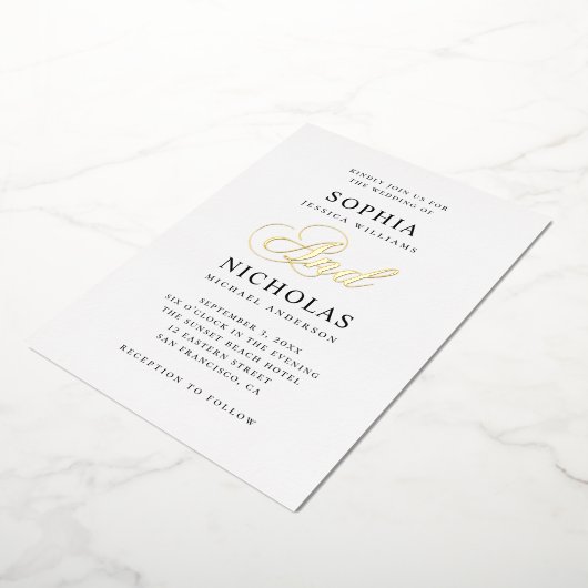 Invitation En Aluminium Élégant or classique calligraphie script mariage (Rotation)