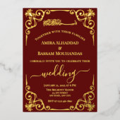Invitation En Aluminium Elégant or et Mariage rouge foncé (Recto)