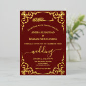 Invitation En Aluminium Elégant or et Mariage rouge foncé (Debout devant)