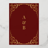 Invitation En Aluminium Elégant or et Mariage rouge foncé (Verso)