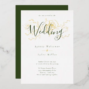 Invitation En Aluminium Élégant or Floral blanc Mariage vert