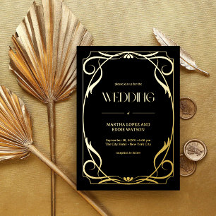 Invitation En Aluminium Élégant Or Mariage Art Nouveau