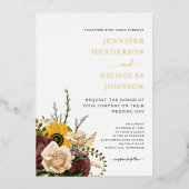 Invitation En Aluminium Élégant or Mariage Floral (Recto)