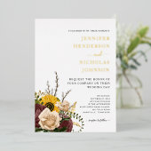 Invitation En Aluminium Élégant or Mariage Floral (Debout devant)