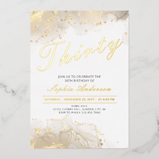Invitation En Aluminium Elégant or moderne 30e anniversaire (Recto)