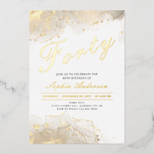Invitation En Aluminium Elégant or moderne 40e anniversaire (Recto)