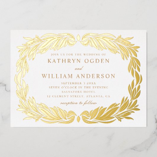 Invitation En Aluminium Élégant or moderne fleuri mariage botanique (Recto)