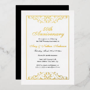 Invitation En Aluminium Élégant or noir 50e anniversaire de mariage