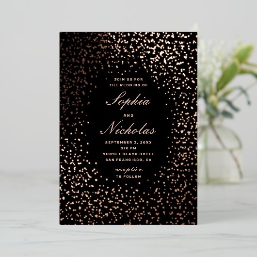 Invitation En Aluminium Élégant or noir pois moderne mariage (Debout devant)