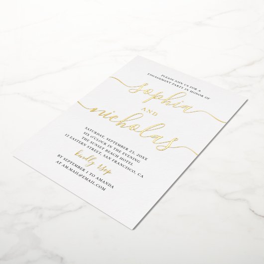Invitation En Aluminium Élégant or simple script moderne partie d'engageme (Rotation)