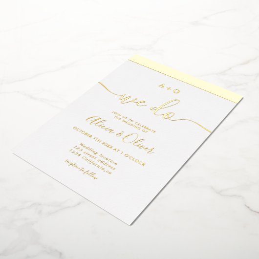 Invitation En Aluminium Élégant or stripe initiales blanc mariage photo (Rotation)